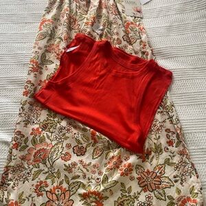Orange Tank Top with Floral Skirt